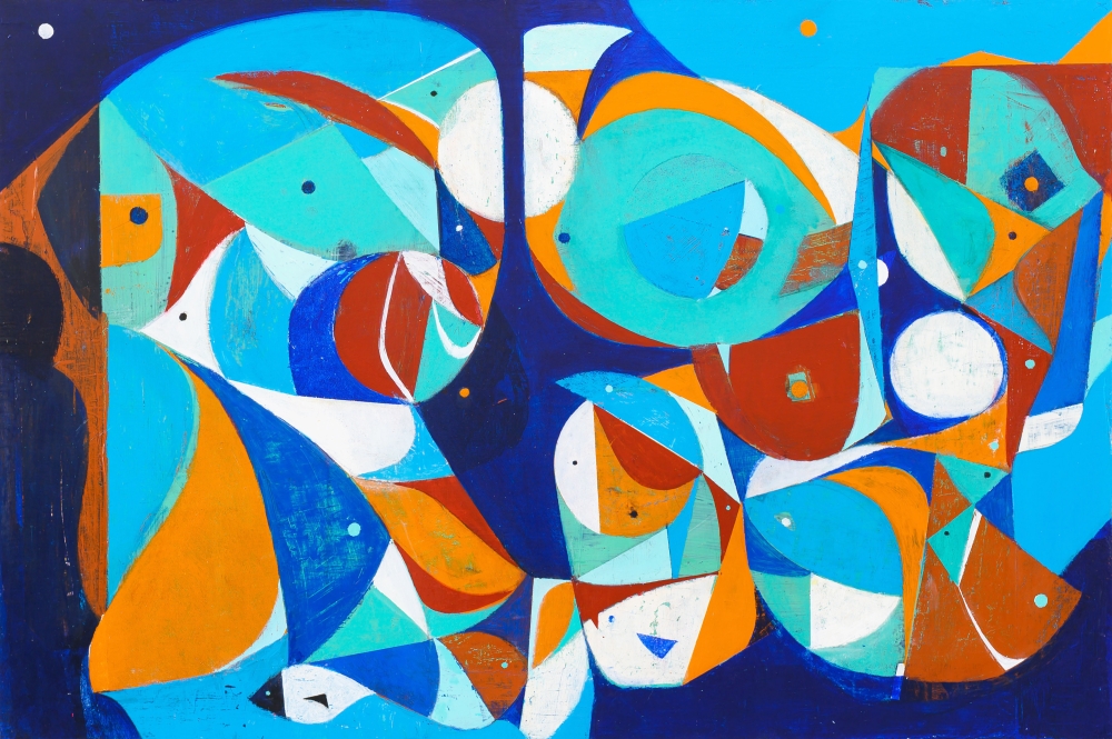 Another Blue World (Twenty-Four Hour Aquarium), 32&quot; x 42&quot;, Acrylic On Canvas On Panel