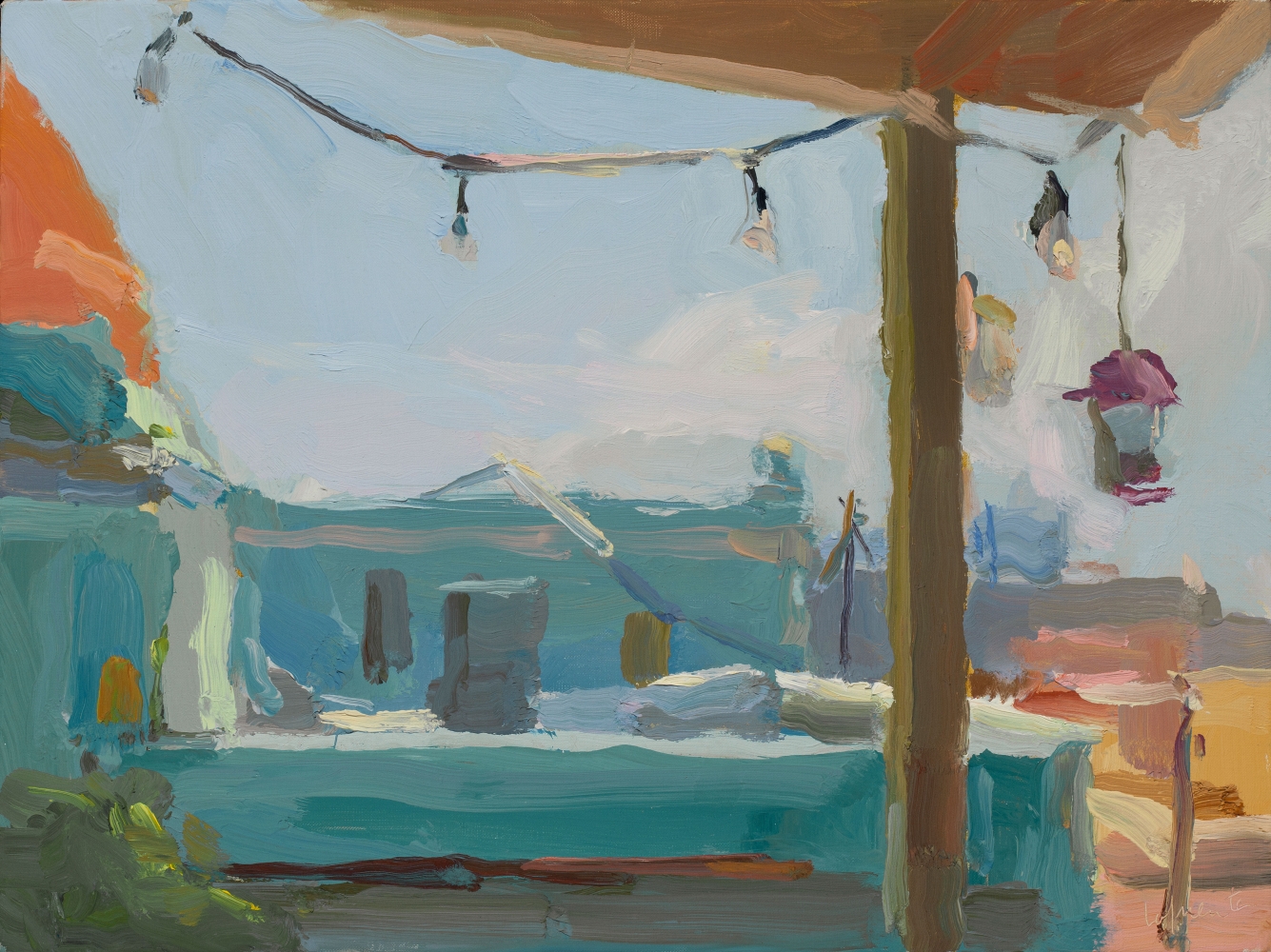 Christine Lafuente, Terrace with String of Lights, Old San Juan  12" x 16"  Oil On Linen