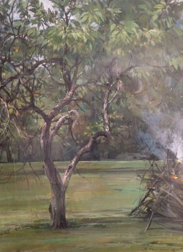 Apple Tree With Burning Pile, 24&quot; x 18&quot;