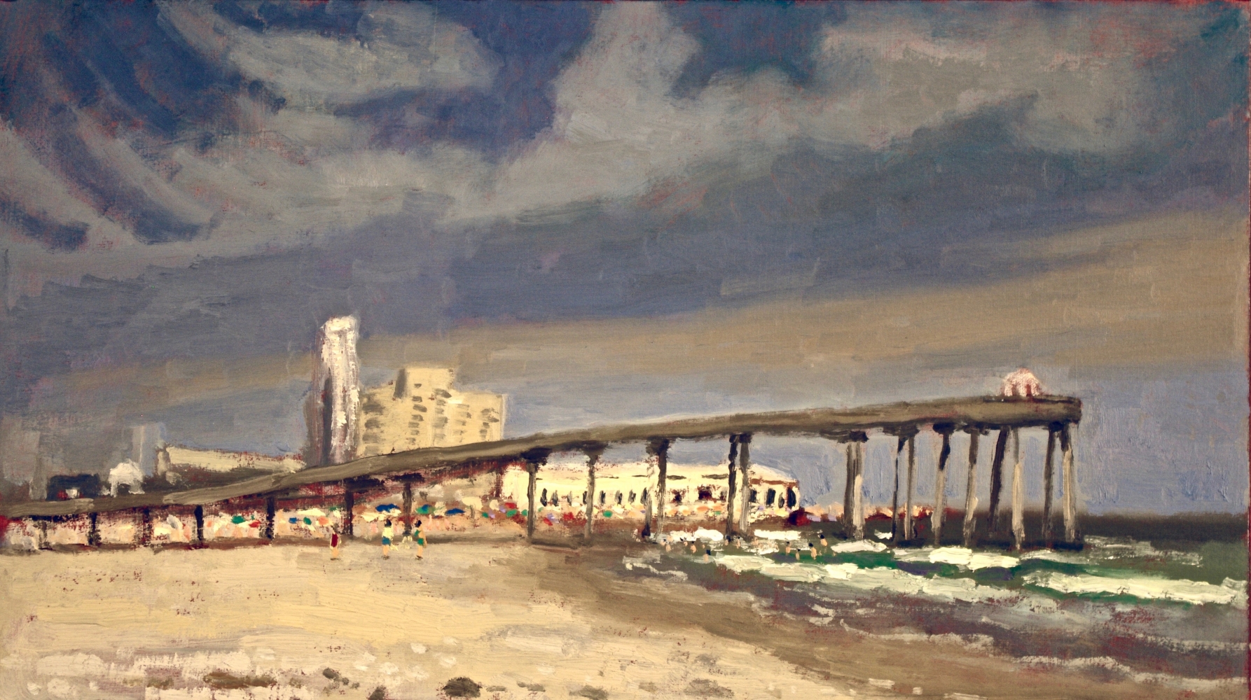 Giovanni Casadei, The Fishing Pier In The Afternoon  8" x 13.50"  Oil On Panel