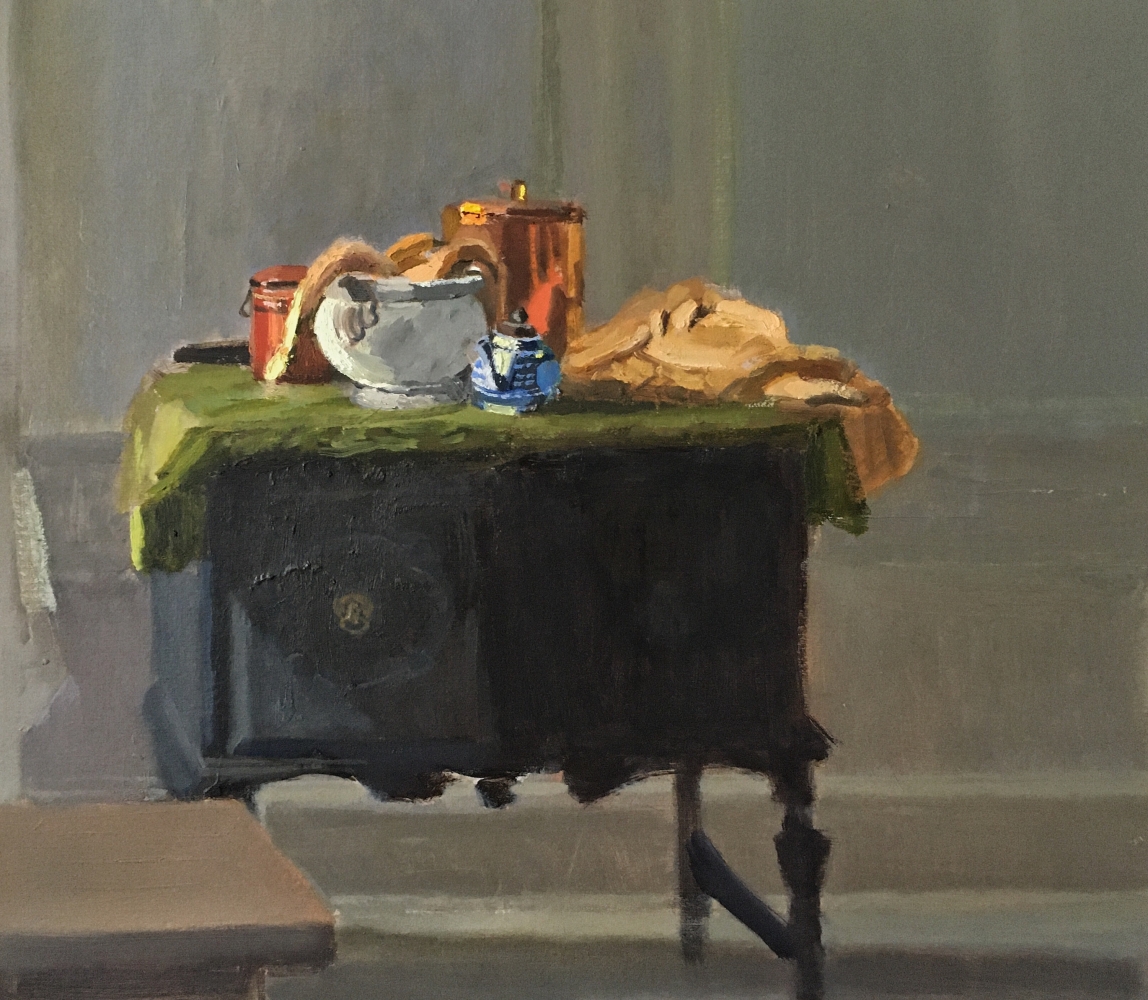 Interior With Copper Cookie Jar  12" x 13.5"  Oil On Panel