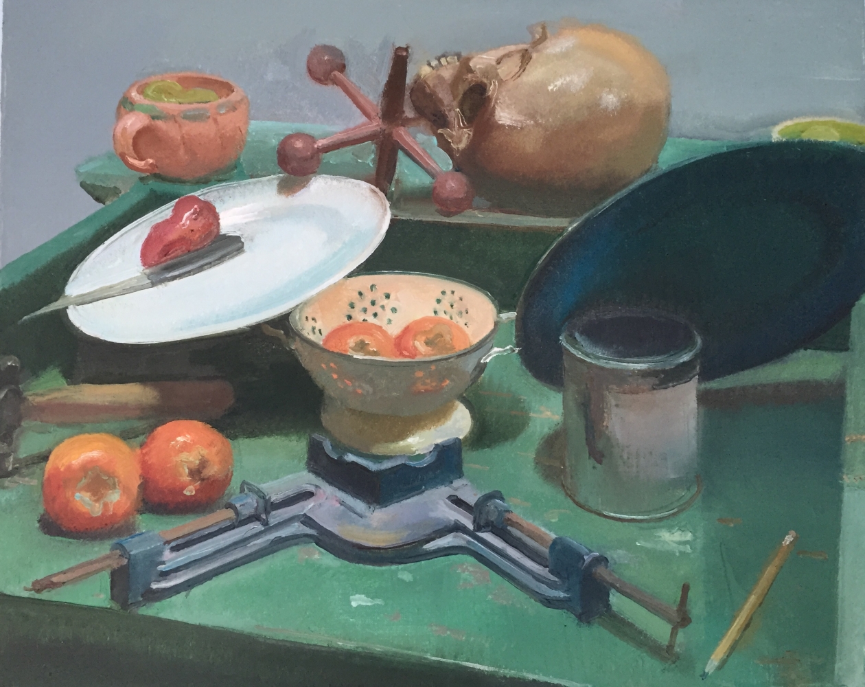 Green Table with Persimmons, 24&quot; x 30&quot;