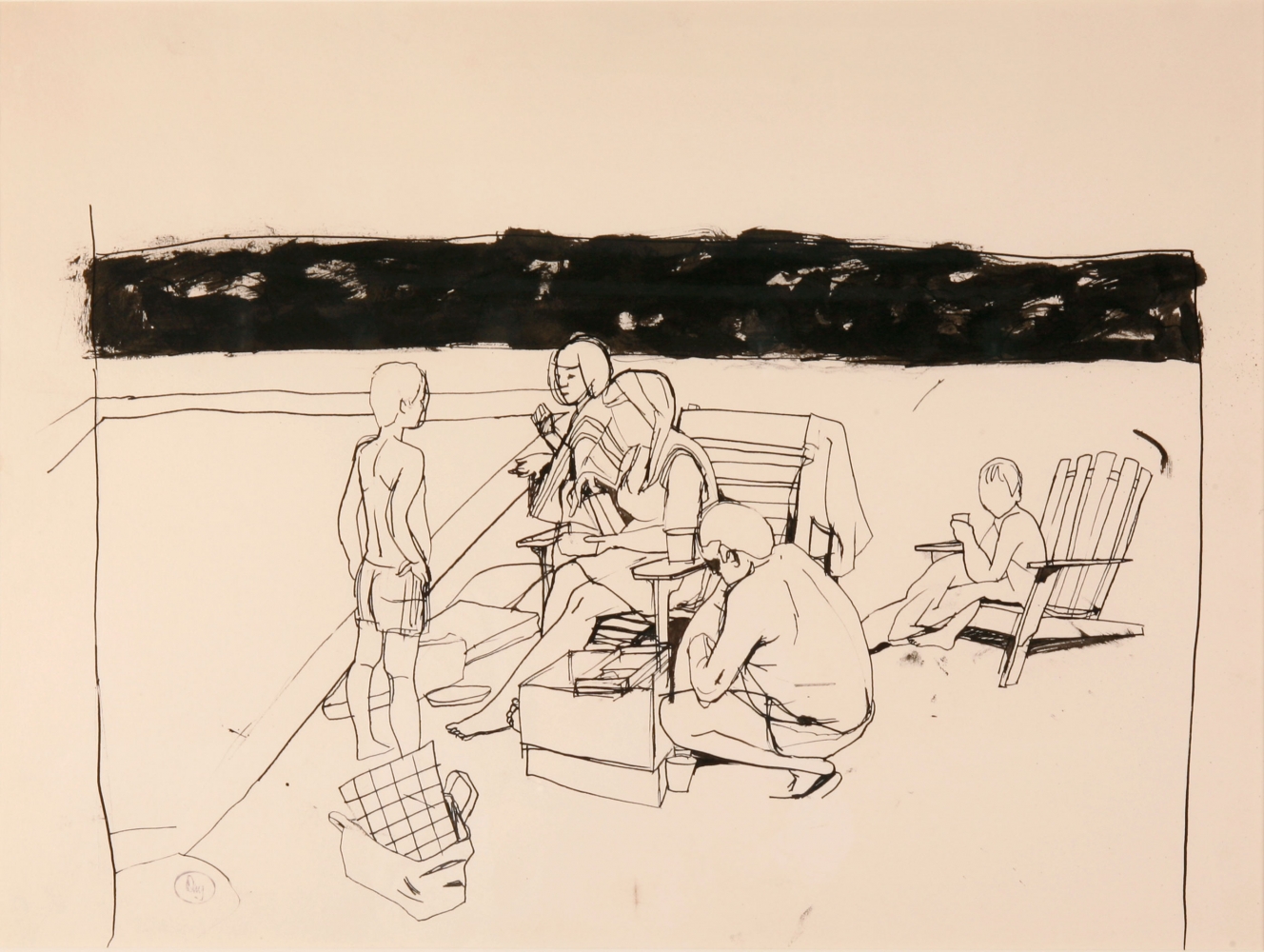By The Pool IV, c. 1968  18" x 24"  Pen And Brush And Ink On Paper