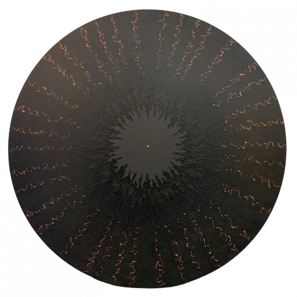ATMAN 4 - Terma  36" Diameter  Abraded Acrylic And 23.5K Gold On Archival, Cradled Wood Panel
