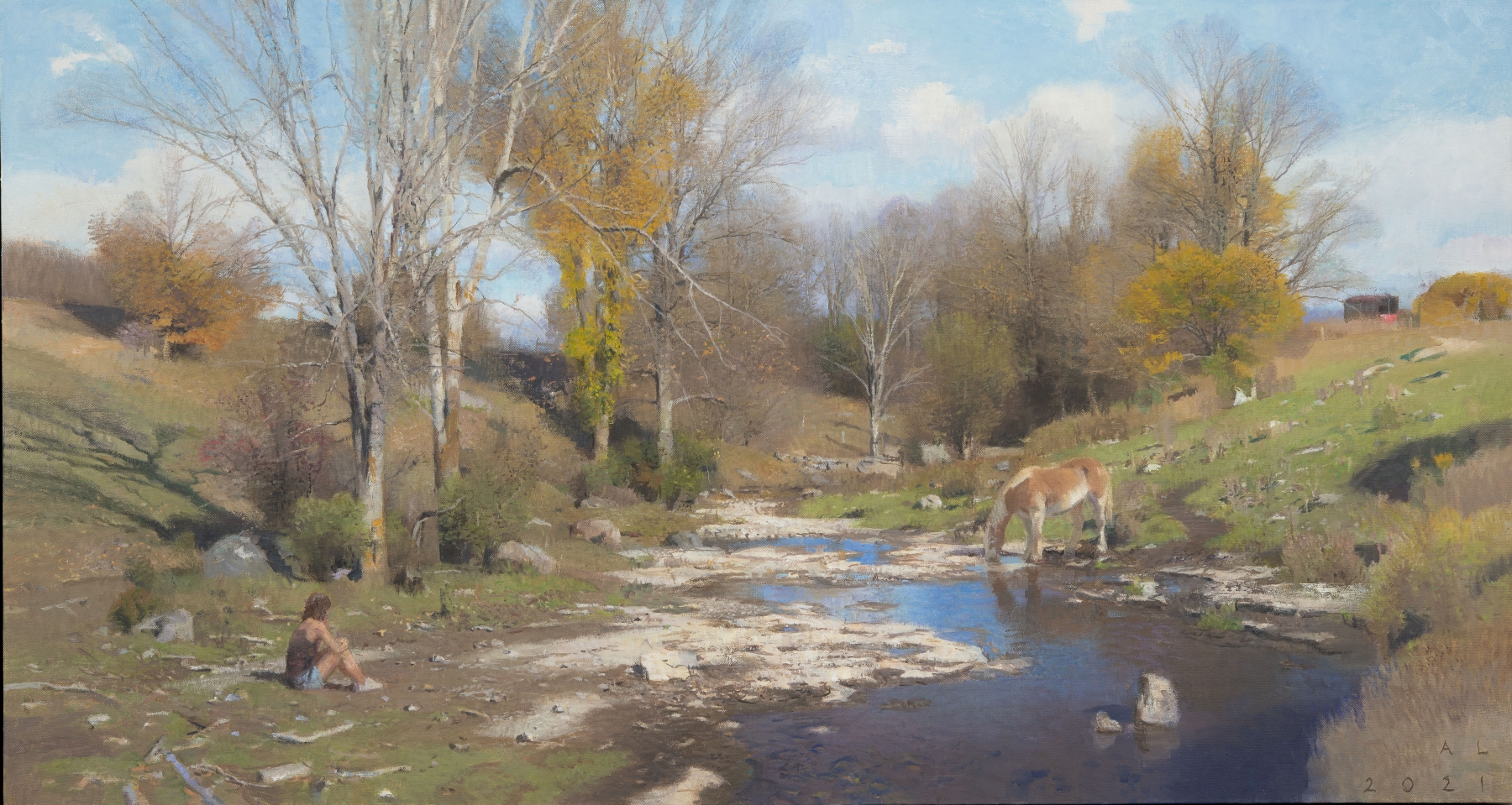 Ledges In The Stream  24.25 x 46.5"  Oil On Canvas
