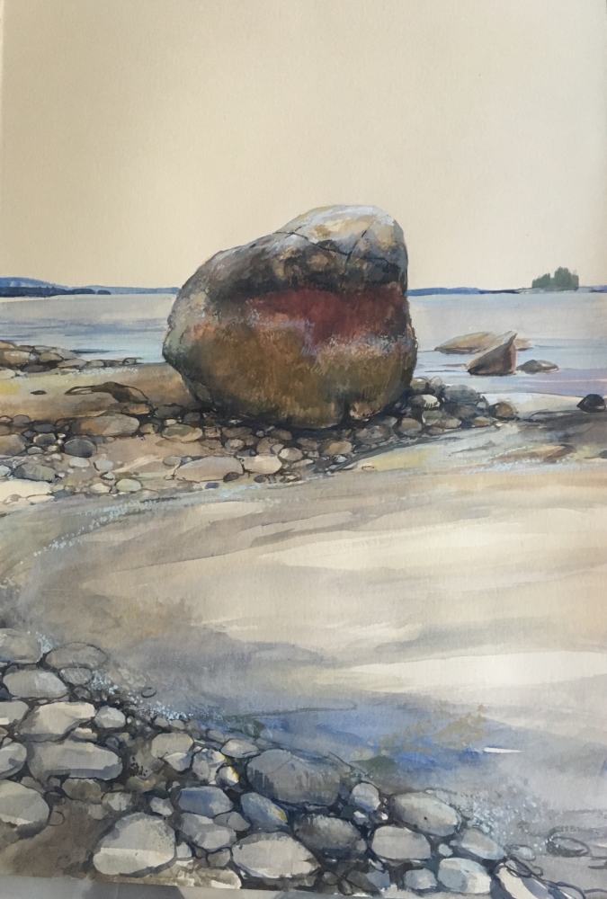 Fly Point Rocks  22" x 15"  Watercolor On Buff Paper