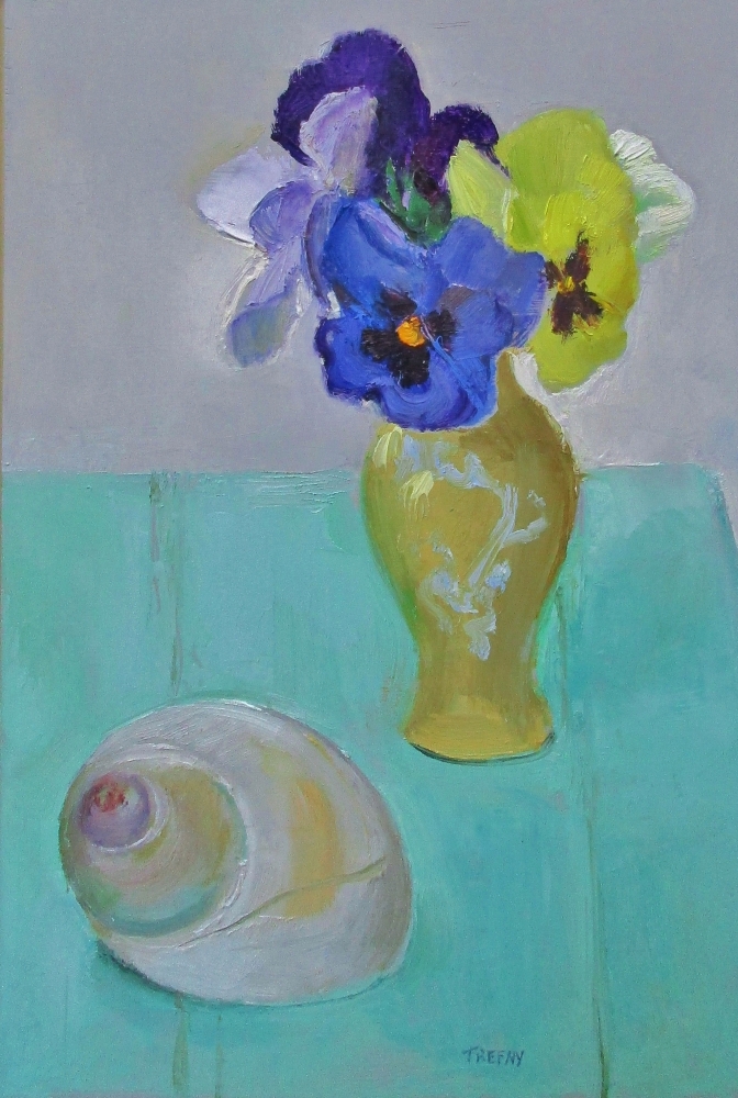 Pansies And Moon Snail Shell, 12&quot; x 8&quot;