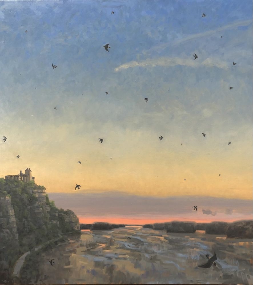 Cliff Swallows Over The Missouri  40" x 36"  Oil On Canvas