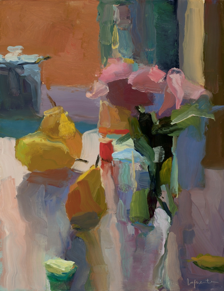 Roses, Pears, and Percolator  18" x 14"   Oil On Linen
