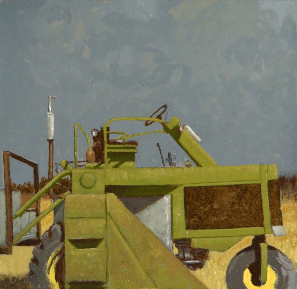 Ted Walsh, Green Tractor  12" x 12"   Oil On Panel