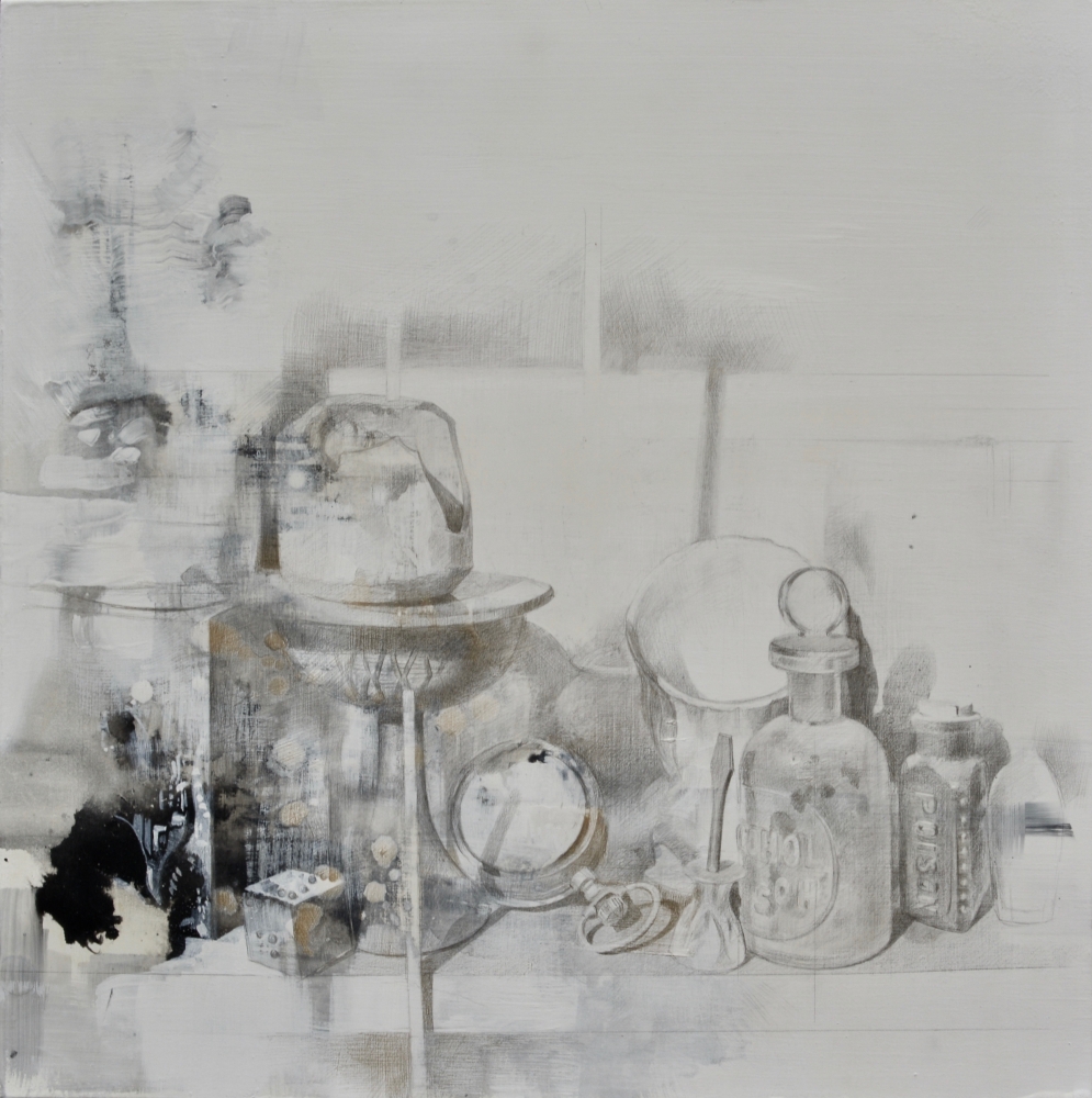 Shelf Life #2  16" x 16"  Silver And Gold Points On Casein Ground With Wash