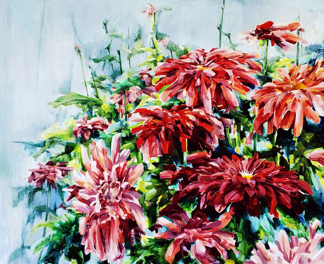 Red Mums, 44&quot; x 54&quot;