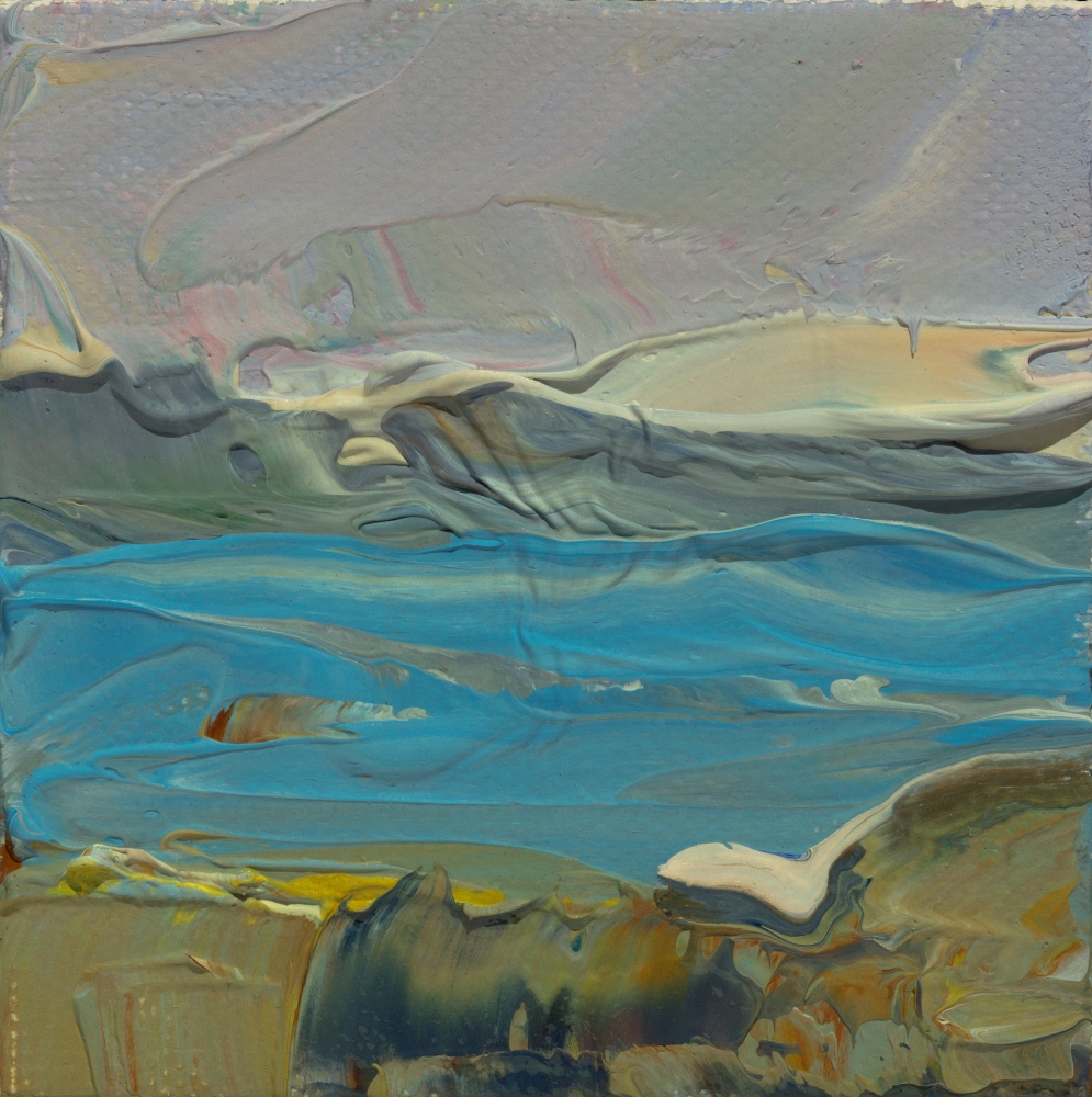 Clear Afternoon Toward Bartlett Island  3" x 3"  Oil On Canvas