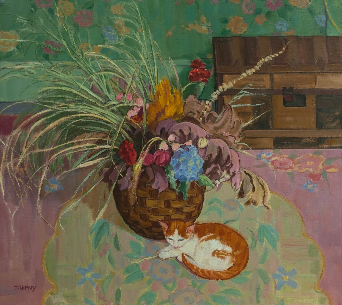 Kitten And Dried Flowers, 34&quot; x 38&quot;