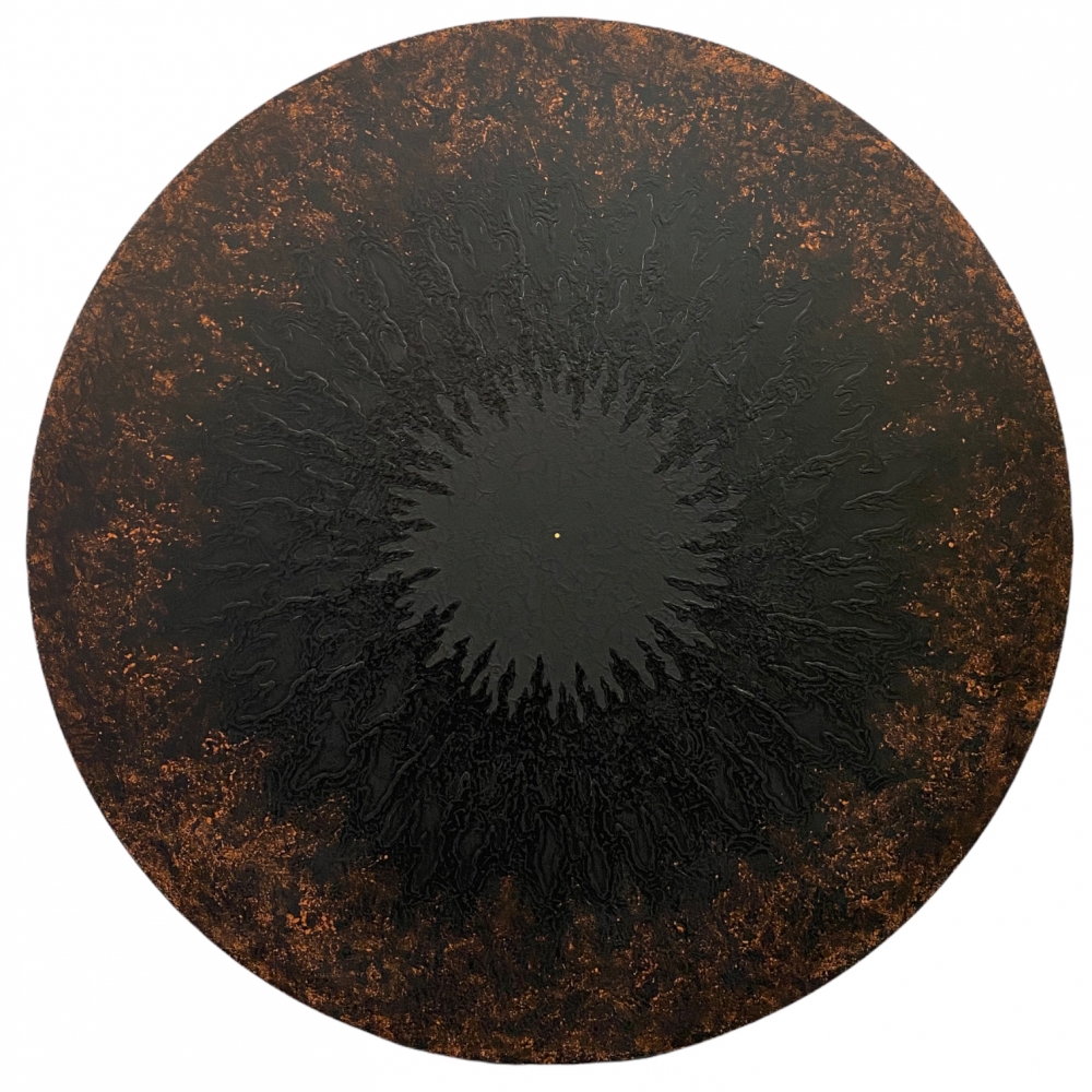 ATMAN 3  30" Diameter  Abraded Acrylic And 23.5K Gold On Archival, Cradled Wood Panel