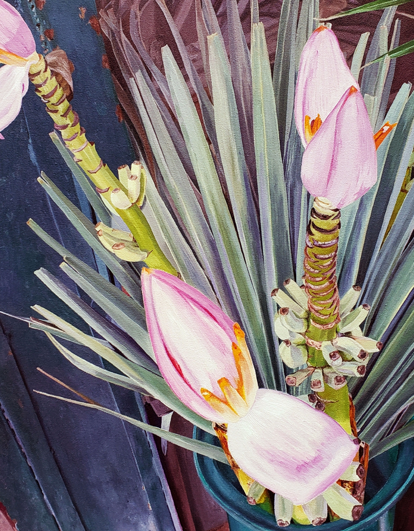 Pink Banana Flower, 28.5&quot; x 19&quot;, Oil On Canvas