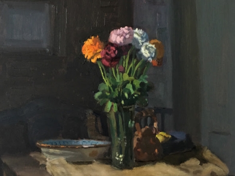 Giovanni Casadei, Garden Flowers, Oil On Panel