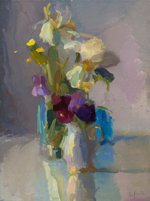 Iris, Pansies, And Buttercup  16" x 12"  Oil On Linen