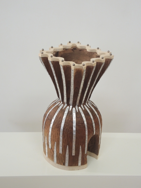 Fortress (SOLD)  19" x 9" x 9"  Walnut, Maple, Aluminum, Beads, And Nails