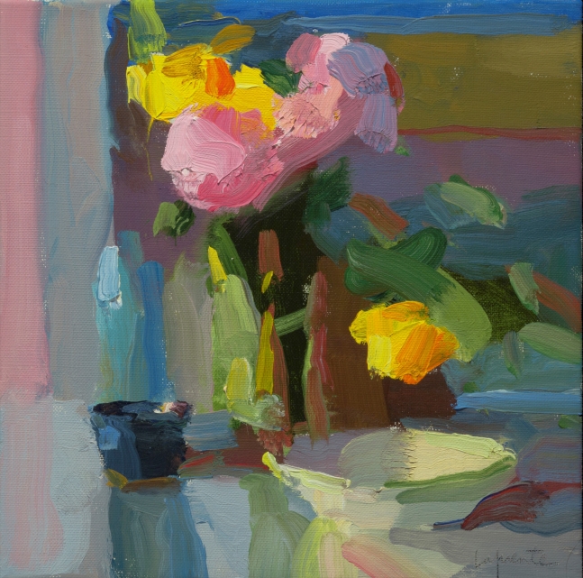 Cup And Bowl With Peonies And Tulips  10" x 10"  Oil On Linen