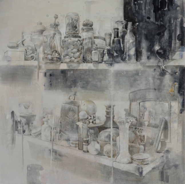 Shelf Life #3  32" x 32"  Silver, Gold, And Copper Points On Casein With Ink Wash