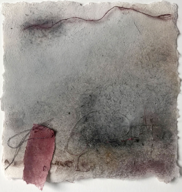 Exception  7" x 7"  Oil, Fiber, Charcoal, And Thread On Paper