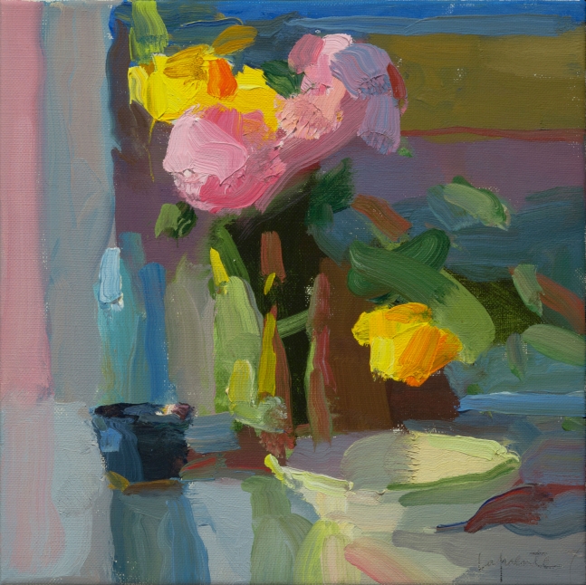 Cup And Bowl With Peonies And Tulips (SOLD), 10&quot; x 10&quot;
