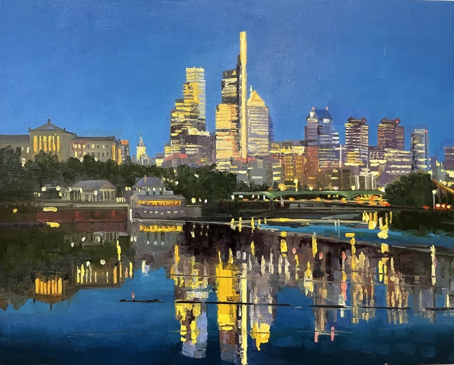 Philly Night Reflections  24" x 30"  Oil On Linen