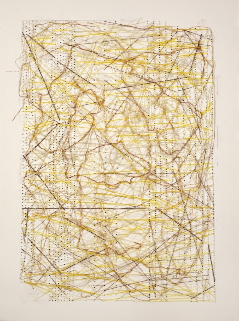 Work On Paper Yellow  30" x 22"  Thread Glued And Stitched On Paper