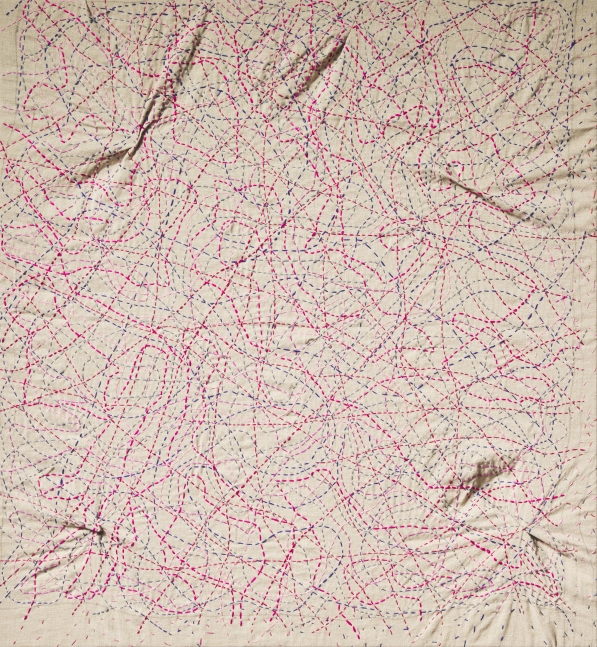 Kantha Pink  30" x 28"  Thread On Linen