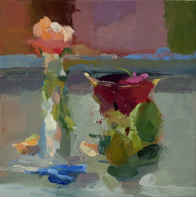 Roses, Cherries, and Pears  10" x 10"  Oil On Linen