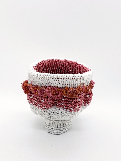 White Bowl With Pink Decorations (SOLD), 4&quot;H x 5&quot;D