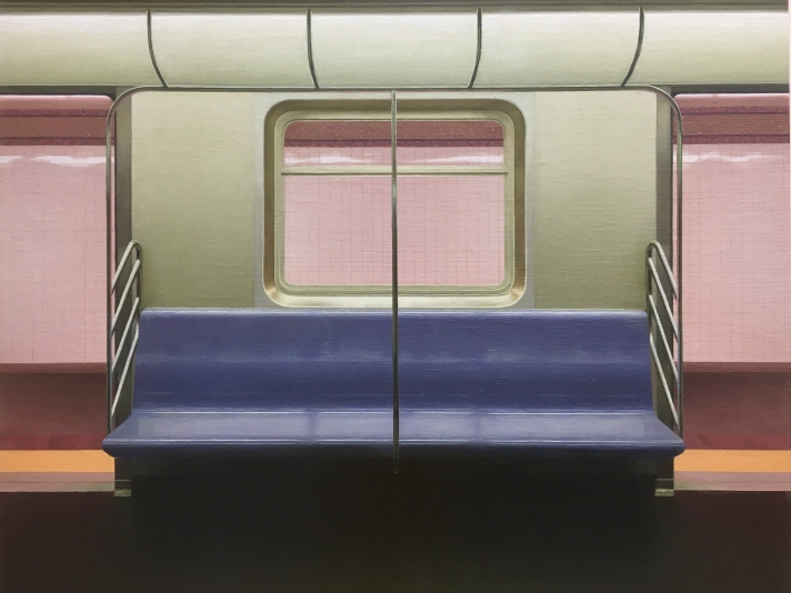 E Train, 24" x 30", Oil On Linen, Mounted Panel