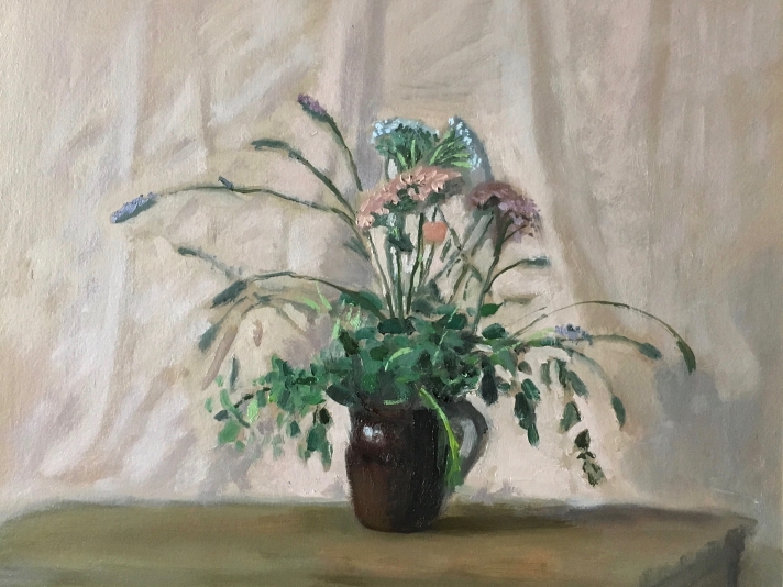 Giovanni Casadei, Garden Flowers, Oil On Panel